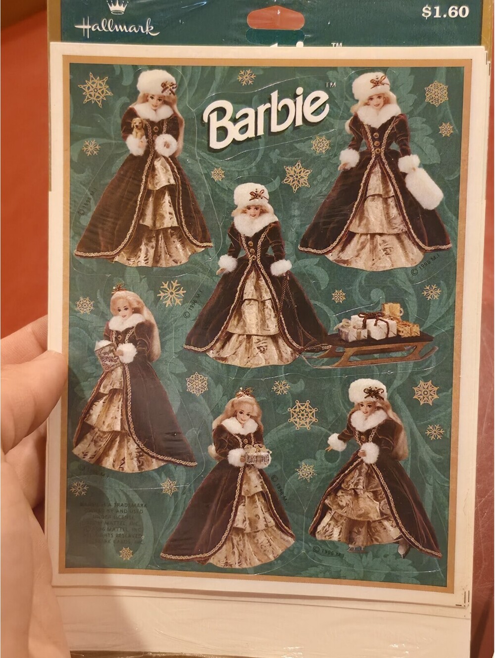 Rare Vintage 1996 Hallmark Christmas Barbie Stickers- 1 sheet